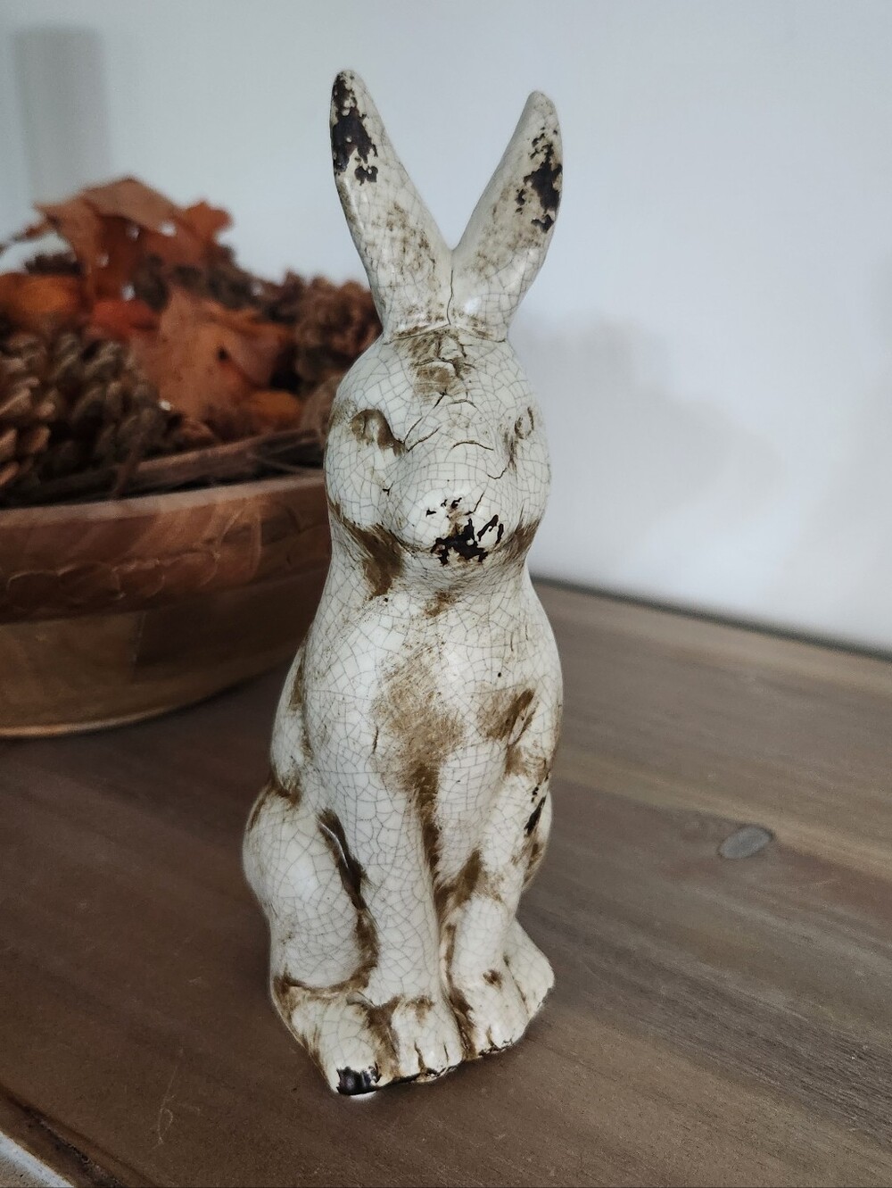 Rustic Crackle Glaze Ceramic Rabbit Bunny Figurine Farmhouse Decor 8in Farm Barn - Picture 9 of 11